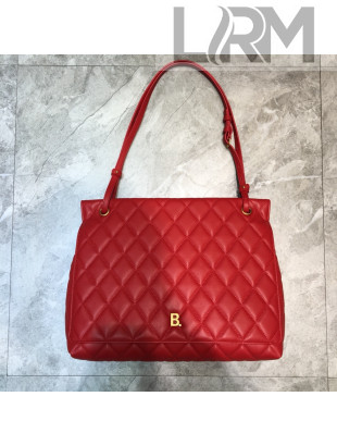Balenciaga B. Quilted Lambskin Large Flap Bag Red/Gold 2020
