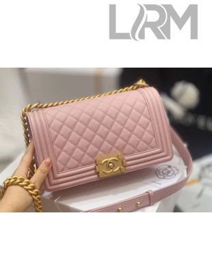 Chanel Quilted Origial Haas Caviar Leather Medium Boy Flap Bag Pink with Matte Gold Hardware(Top Quality)