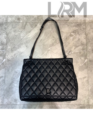 Balenciaga B. Quilted Lambskin Large Flap Bag All Black 2020