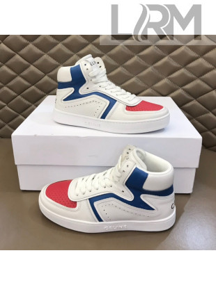 Celine Leather Hight-Top Sneakers White/Red/Blue 2021（For Men）