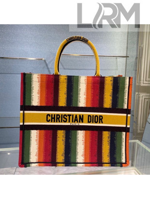 Dior Large Book Tote Bag in Rianbow Stripes Embroidery 2021