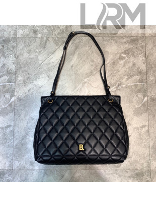 Balenciaga B. Quilted Lambskin Large Flap Bag Black/Gold 2020