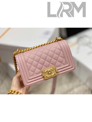 Chanel Quilted Origial Haas Caviar Leather Small Boy Flap Bag Pink with Matte Gold Hardware(Top Quality)