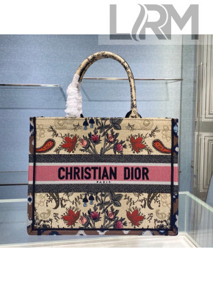 Dior Small Book Tote Bag in Multicolor Flowers Embroidery 2021