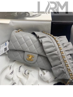 Chanel Romance Quilted Lambskin Small Flap Bag with ruffled Strap AS2204 Gray 2020