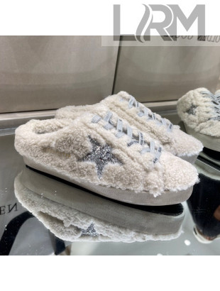 Golden Goose GGDB Super-Star Sequins & Shearling Sneakers Mules Silver/Off-white 2021