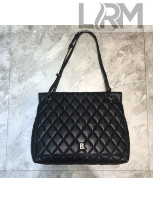 Balenciaga B. Quilted Lambskin Large Flap Bag Black/Silver 2020