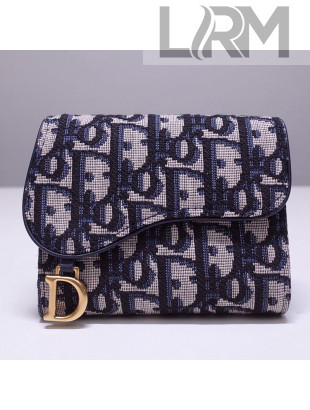 Dior Saddle Small Wallet in Blue Oblique Jacquard Canvas 