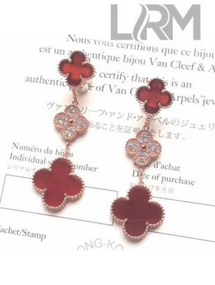 VanCleef&Arpels Magic Alhambra Three Clovers Earrings Red/Rose Gold 2018