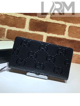 Gucci Perforated Leather GG Embossed Long Wallet 625558 Black 2020