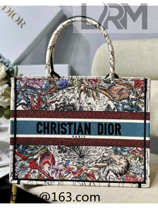 Dior Medium Book Tote Bag in Latte Multicolor Constellation Embroidery 2021