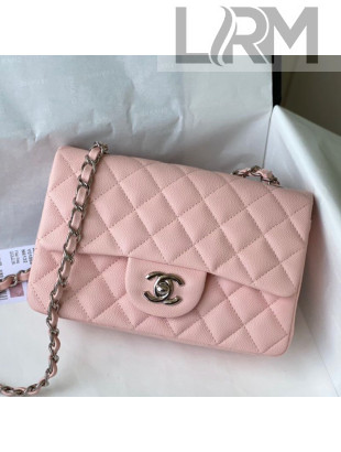 Chanel Grained Calfskin Classic Mini Flap Bag A69900 Sakura Pink/Silver 2021 
