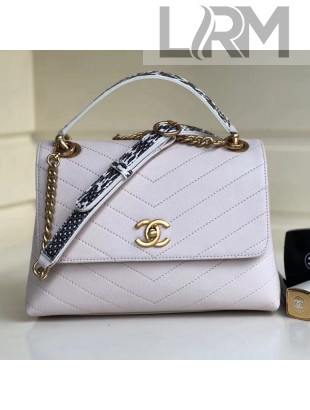 Chanel Calfskin/Elaphe Chevron Chic Small Top Handle Bag A54147 White 2018