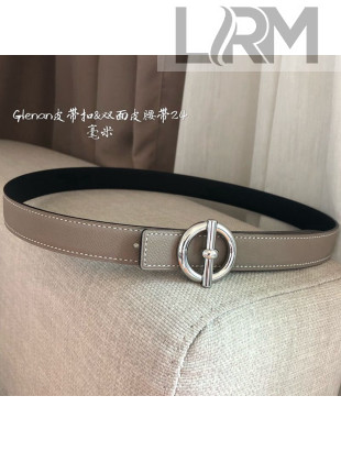 Hermes Glenan Reversible Calfskin Belt 24mm with Ring Buckle Grey/Silver 2021