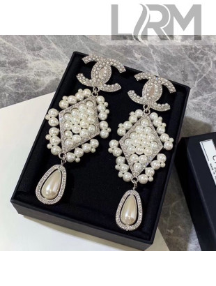 Chanel Pearl Long Earrings AB2276 White/Silver 2019