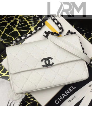 Chanel Matte Grained Calfskin Flap Bag AS2303 White/Black 2020  