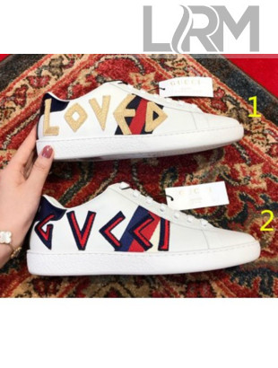 Gucci Ace Sneaker with "Loved" Embroidery 505328 White 2018