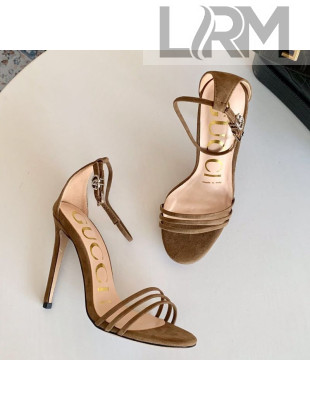 Gucci Suede High-Heel Ankle Strap Sandal 551213 Brown 2019