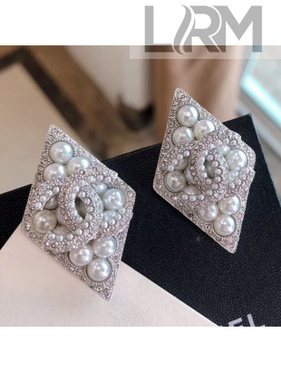 Chanel Pearl Crystal Rhombus Earrings AB2283 2019