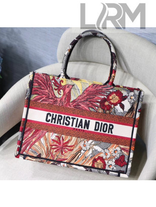 Dior Small Book Tote Bag in Red Phoenix Embroidered Canvas 2020