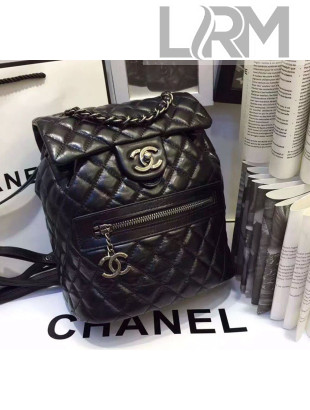 Chanel Waxed Calfskin Quilting Small Backpack Black/Silver 2019