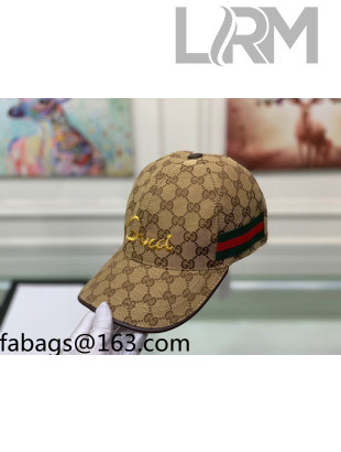 Gucci Embroidered GG Canvas Baseball Hat Beige/Web 2021
