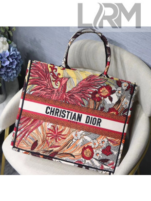 Dior Large Book Tote Bag in Red Phoenix Embroidered Canvas 2020
