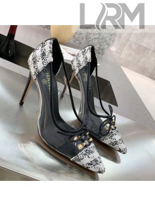 Chanel Tweed Transparent Lace-up High-Heel Pumps White 2019