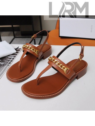 Gucci Leather Thong Sandal with Chain ‎626599 Brown 2020