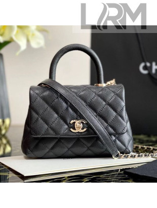 Chanel Quilted Calfskin Mini Flap Bag with Top Handle AS2215 Black 2020