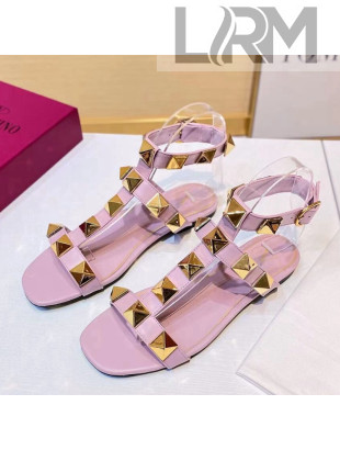 Valentino Roman Stud Calfskin Strap Flat Sandals Light Pink 2021