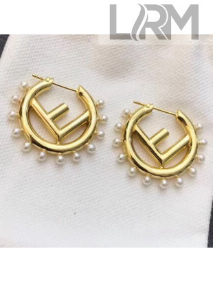 Fendi F Is Fendi Pearl Hoop Earrings Gold/White 2019