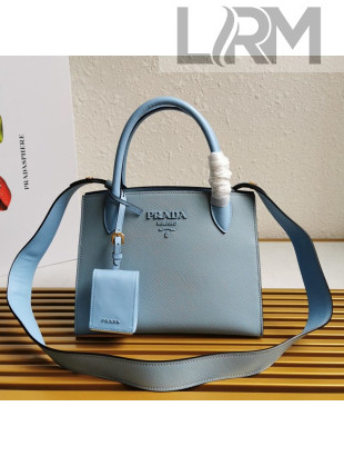 Prada Small Saffiano Leather Monochrome Top Handle Bag 1BA156 Light Blue 2021