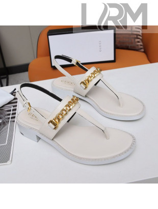 Gucci Leather Thong Sandal with Chain ‎626599 White 2020