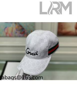 Gucci Embroidered GG Canvas Baseball Hat White/Web 2021