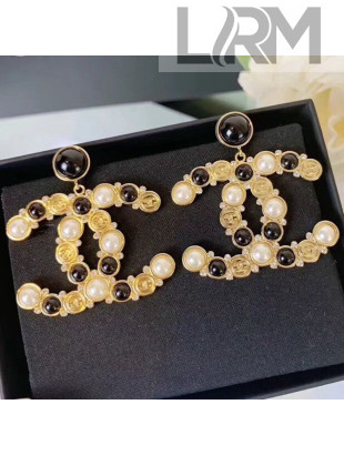 Chanel CC Pendant Short Earrings Gold/White/Black 2019