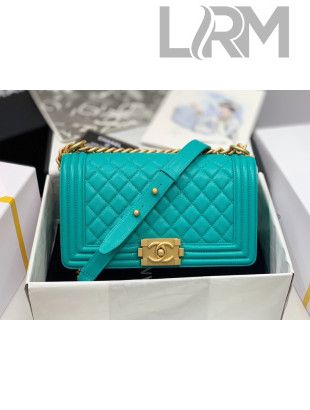 Chanel Quilted Origial Haas Caviar Leather Medium Boy Flap Bag Turquoise with Matte Gold Hardware(Top Quality)