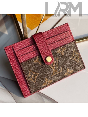 Louis Vuitton Monogram Canvas and Calfskin Porte Cartes Double Zipped Card Holder M66532 Fushia 2019