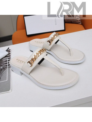 Gucci Thong Sandal with Chain ‎626599 White/Gold 2020