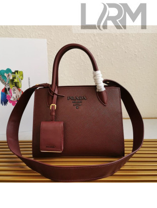 Prada Small Saffiano Leather Monochrome Top Handle Bag 1BA156 Burgundy 2021