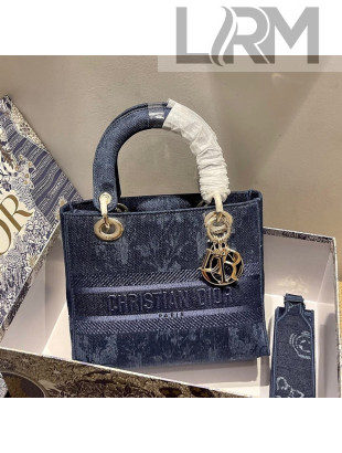 Dior Medium Lady D-Lite Bag in Dark Blue Print Denim 2021