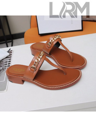Gucci Thong Sandal with Chain ‎626599 Brown/Gold 2020