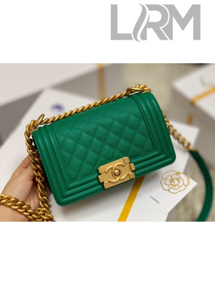 Chanel Quilted Origial Haas Caviar Leather Small Boy Flap Bag Green with Matte Gold Hardware(Top Quality)