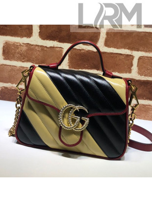 Gucci GG Marmont Diagonal Leather Mini Top Handle Bag 583571 Apricot/Black 2020