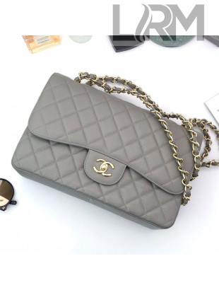 Chanel Jumbo Quilted Grained Calfskin Classic Large Flap Bag Gray/Gold 2020