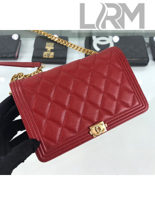 Chanel Grained Leather Boy Chanel Wallet on Chain A81969 Red 2019