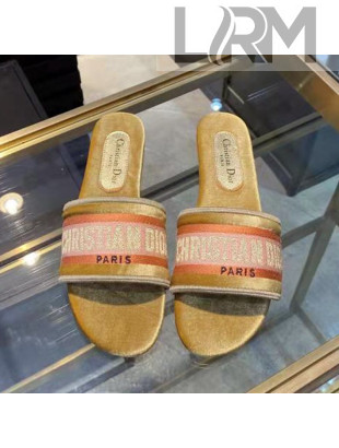 Dior Velvet Embroidered Slide Sandals Gold 2020