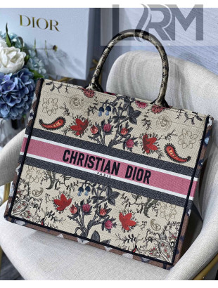 Dior Large Book Tote Bag in Multicolor Flowers Embroidery 2021