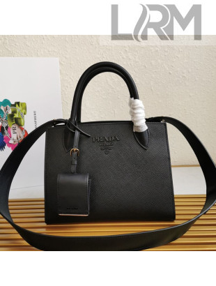 Prada Small Saffiano Leather Monochrome Top Handle Bag 1BA156 Black 2021