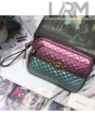 Gucci Matelassé Laminated Leather Clutch Pink/Brown/Green 2019